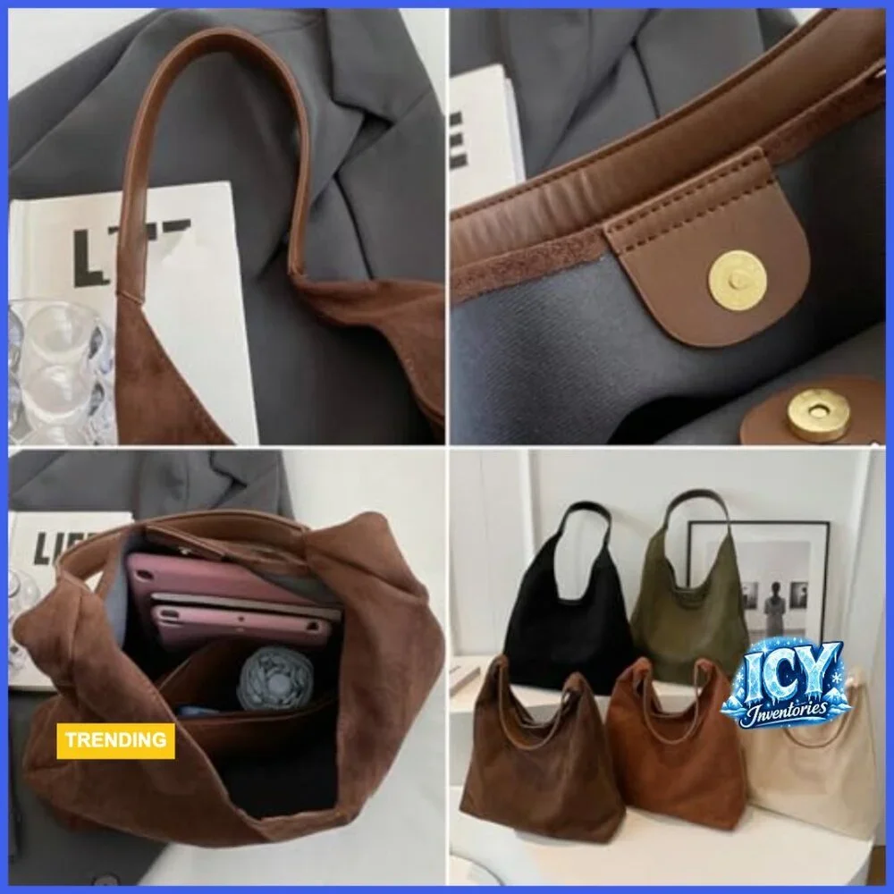 Faux Suede Leather Hobo Shoulder Bag Large Tote Purse